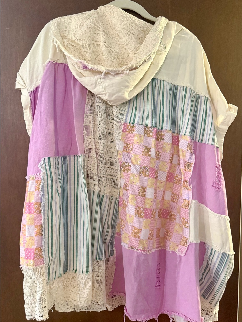 BlueVelvet OVERSIZED Patchwork Button-Up Shirt - Pink, Cream & Green Stripes - Picture 2 of 2